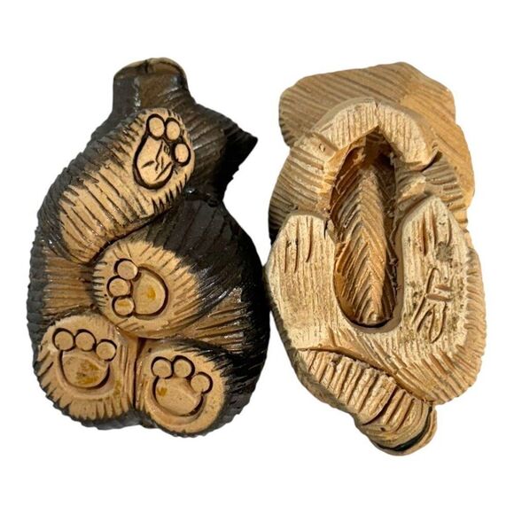 Artesiania Rinconada De Rosa Handcrafted Bear & Raccoon Wooden Figurines Set Lot - Picture 5 of 7